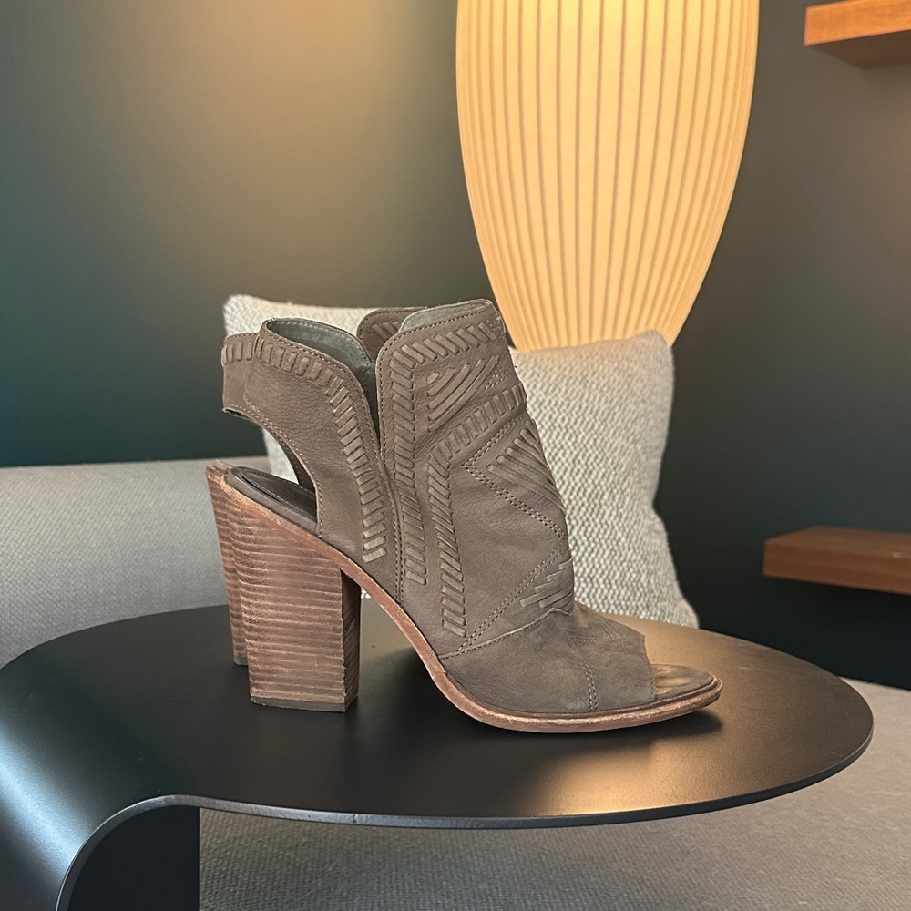Vince Camuto Taupe Peep-Toe Block Heels